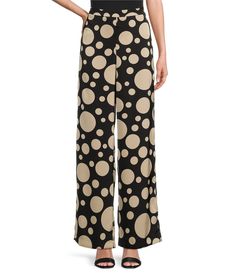 From Lucy Paris&#x2C; these pants feature:Dotted printWide legHigh riseSide zipper closureApprox. 31" inseam&#x2C; 11.25" rise&#x2C; 12.5" leg openingPolyesterMachine wash/dry flatImported. Spring Full Length Pants With Zipper, Spring Full Length Pants With Zipper Closure, High Rise Pants, Dot Print, Black Cream, Wide Leg, Work Wear, Dots, Paris