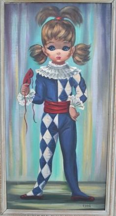 Eden at BigEyesArt. Big Eye Art, Clown Paintings, Girls Wall Decor, Big Eyes Art, Painting Of Girl, Wall Art Plaques, Eye Art, Retro Art, Painting Patterns