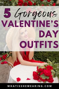 Find the perfect Valentine�’s Day outfit that will make your date fall head over heels. Check out these 5 stylish and romantic looks including Sheer Knit Dress, Romantic Top + Jeans, Floral Skirt, Cropped Sweater + High-Waisted Pants, Red Dress Outfit Guaranteed to IMPRESS!!!!! <3<3<3 Valentines Day Outfit Ideas, Romantic Tops, Sheer Knit, Top Jeans, Red Dress Outfit