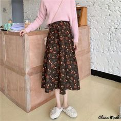 Olivia Mark - Corduroy Midi Skirt - Floral Print, Loose Fit, and Long Length Korean Preppy Style, Corduroy Skirts, Korean Preppy, Deep Plunge Dress, Corduroy Midi Skirt, Fitted Maxi Skirt, Long Flowy Skirt, Velvet Midi Skirt, Skirts Women