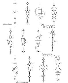 the symbols for different types of zodiacs and their meanings are shown in black ink