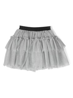 heather grey tulle bands fully ruffled logo waistband