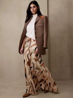 Eterno Silk Maxi Skirt | Banana Republic Printed Silk Skirt Outfit, Silk Maxi Skirt Outfit, Banana Republic Outfits, Brown Skirt Outfit, Silk Dresses Outfit, Silk Skirt Outfit, Printed Skirt Outfit, Long Silk Skirt, Printed Silk Skirt