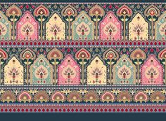 an intricately designed wallpaper with many different colors and designs on the border,