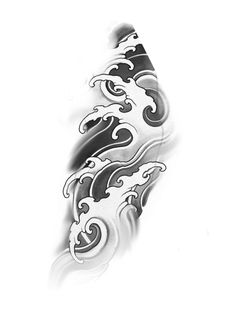 a black and white photo of a wave tattoo