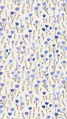 blue flowers and branches on a white background