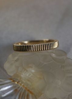 14k Gold | Flat Band with 3/4 vertical grooves Timeless 14k Stamped Bands For Formal Occasions, Timeless 14k Gold Bands For Formal Occasions, Classic Gold Jewelry With Fluted Bezel, Timeless Gold Bands With Decorative Design, Band Metal, Gold Flats, The Band, Gold Design, Gold Bands