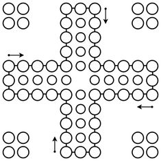 a cross made out of circles with arrows pointing to the left and right directions on it