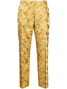 floral-jacquard cropped trousers from DRIES VAN NOTEN featuring gold-tone, patterned jacquard, lurex detailing, mid-rise, concealed front fastening, two diagonal pockets to the sides, two rear welt pockets and cropped leg. This item is in size 40 and the color is Gold Elegant Gold Bottoms For Spring, Elegant Gold Silk Bottoms, Chic Spring Jacquard Bottoms, Chic Jacquard Bottoms For Spring, Spring Chic Jacquard Bottoms, Luxury Gold Formal Bottoms, Elegant Jacquard Bottoms For Spring, Clothes For Women Over 50, Louis Vuitton Shoulder Bag