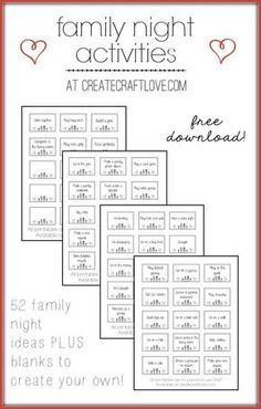 family night activities for kids with free printables to help them learn how to write and