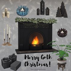 there is a fireplace with christmas decorations around it