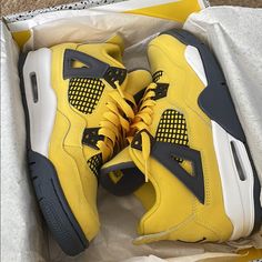 In Mint Condition, Only Worn Once Yellow Running Shoes With Contrast Sole And Round Toe, Yellow Running Shoes With Contrast Sole, Air Jordan 4 Sports Sneakers With Rubber Sole, Air Jordan 4 Sports Shoes With Rubber Sole, Air Jordan 4 Sports Shoes, Sporty Air Jordan 4 With Contrast Sole, Air Jordan 4 With Contrast Sole For Sports, Air Jordan 4 With Cushioned Footbed And Round Toe, Yellow Air Jordan 4 With Cushioned Footbed