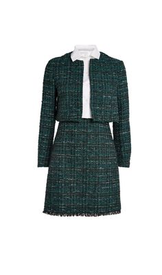 TWEED JACKET MINI DRESS SUIT Long Sleeve Tweed Mini Dress For Work, Chic Tweed Skirt Suit For Formal Occasions, Winter Tweed Mini Dress For Work, Winter Workwear Tweed Mini Dress, Mini Length Tweed Dress For Work, Fall Tweed Mini Dress For Work, Chic Tweed Skirt Suit For Office, Chic Tailored Tweed Skirt Suit, Chic Tweed Skirt Suit For Work