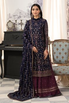 Royal Blue Embroidered Pakistani Wedding Dress kameez Gharara Sapphire Dresses Pakistani, Pakistani Gharara, Silk Gharara, Multi Dupatta, Dupatta Lace, Maroon Lace, Chiffon Sleeves, Pakistani Wedding Dress, Embroidered Chiffon