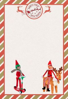 two elfs are standing next to each other in front of a christmas letterhead