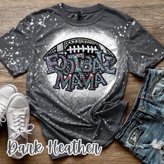 Football Mama FAUX Embroidery Unisex Bleached Shirt  Brand: Gildan Softstyle  Color: Dark Heather  2nd picture: Heather Navy Sizes: Small Medium Large XL 2x 3x 4x  Shirts are made via sublimation (ink to shirt) Upon arrival of your item please leave a rating as it helps grow my small business. Thank you! ❤️ShopSouthernBella Football Heart, Faux Embroidery, Bleach Shirt, Touch Down, Bleached Shirt, Shirt Football, Business Thank You, Sublimation Ink, Football Mom