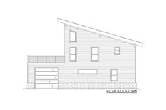 a drawing of the front elevation of a house with garage and porches on each side