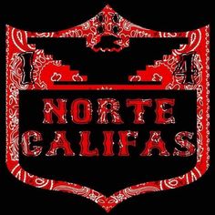 the north califas logo is shown in red and white on a black background