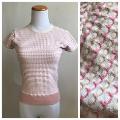 Vintage items make great unique and unexpected gifts. *Based on the label this could be an early 2000s Gap top, but it has that sweet 90s vibe CONDITION: Vintage Excellent  LABEL SIZE: XS  EST. MODERN SIZE: XS (0 - 2) MEASUREMENTS: Message if needed FEATURES: Beautiful scalloped knit stripes with pink and cream hue; functional buttons across left shoulder.  *Based on the label this could be an early 2000s Gap top, but it has that sweet 90s vibe Shop VintageBobbieMaude for MORE: https://www.etsy. Fitted Retro Cream Top, Retro Cream Knit Tops, Vintage Pink Knit Tops, Cream Retro Knit Top, Cream Knit Retro Top, Gap 90s, Easter Sweater, Easter Sweaters, 90s Crop Top