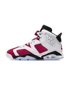 Carmine red/white/black leather/rubber Air Jordan 6 Retro "Carmine" sneakers from Jordan Kids featuring round toe, flat rubber sole, front lace-up fastening, branded insole, ankle-length, logo pull-tab at the heel and perforated. These styles are supplied by a premium sneaker marketplace. Stocking only the most sought-after footwear, they source and curate some of the most hard to find sneakers from around the world.. | Jordan Kids Air Jordan 6 Retro "Carmine" sneakers