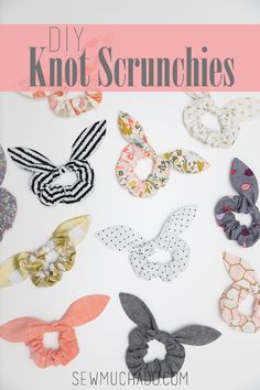 the words diy knot scrunches are shown in different colors