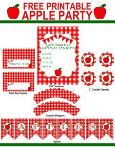 an apple themed party with red and white checkered paper