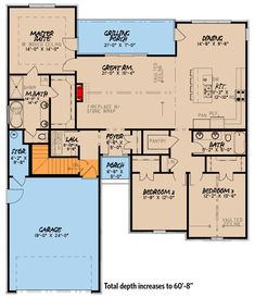 the floor plan for a home with two master suites and an attached garage area, which is