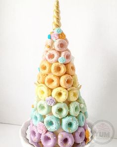 a cake made to look like a doughnut tower