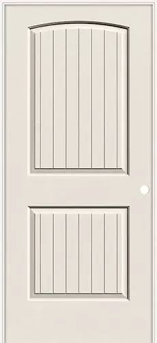 a white door with two shutters on each side