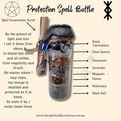 Spell Bottle For Protection, Witches Bottles Protection, Cheap Witchcraft Supplies, Protection Spell Jar For Someone Else, Protection Jar Ingredients, Energy Protection Spell, Protection Jar Spell, Protection Altar, Moon Love Quotes