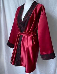 Ruby Wine Red Cherry Valentines Satin Dressing Gown Robe With - Etsy Red Fitted Dress For Wedding Night, Fitted Red Dresses With Sashes, Red Fitted Dress With Sashes, Fitted Red Dress For Wedding Night, Red Elegant Long Sleeve Robe, Red Fitted Long Sleeve Robe, Red Long Sleeve Satin Gown, Elegant Red Long Sleeve Robe, Elegant Long Sleeve Red Robe