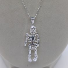 Pendant: Complete Skeleton With Moving Parts. 925 Sterling Silver 43mm Bail To Bottom 10mm Wide Necklace: 925 Sterling Silver Cable Chain Necklace 18inches Long 1.1mm Wide Wide Necklace, Cable Chain Necklace, Cable Chain, Womens Jewelry Necklace, Skeleton, Necklace Etsy, Jewelry Necklace Pendant, Chain Necklace, Cable