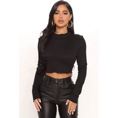 Brand New Round Neck Long Sleeves Seaming Detail Chic Black Stretch Crop Top, Chic Black Crop Top For Going Out, Trendy Black Crop Top For Night Out, Elegant Black Crop Top For Fall, Black Top For Going Out In Winter, Winter Going Out Black Top, Black Long Sleeve Crop Top For Date Night, Chic Black Crop Top For Date Night, Black Casual Crop Top For Going Out