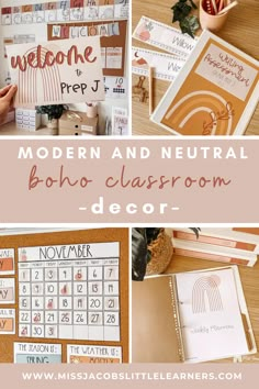 the modern and neutral boho classroom decor