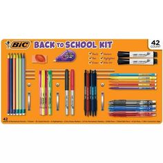 back to school kit with pens and pencils