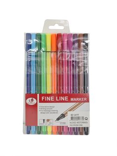 the fine line marker pen is set in a plastic package with different colors and sizes