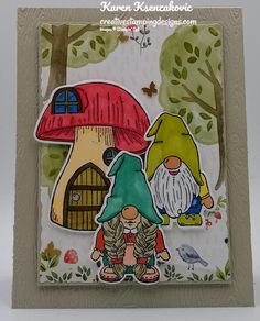 a card with an image of two gnomes