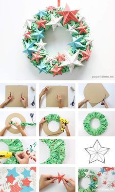 the steps to make a paper star wreath