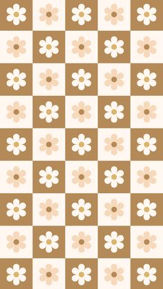 a brown and white checkerboard with flowers on it