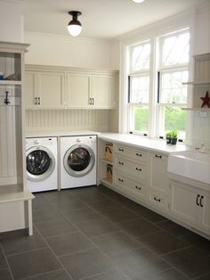 a washer and dryer sitting in a kitchen next to each other on the floor