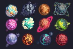 the planets are all different colors and sizes