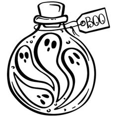 a black and white drawing of a bottle with a tag on it that says boo