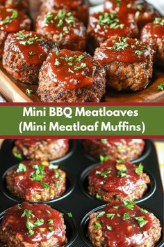 mini meatloaf muffins with bbq sauce and parsley on top