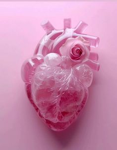 a pink heart shaped box with a rose in it