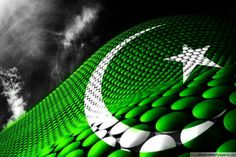 the flag of pakistan is shown against a cloudy sky with white stars and crescents