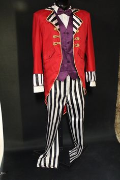 a red jacket and striped pants are on display