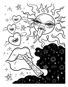 an image of a woman blowing out the wind with stars and hearts on her face