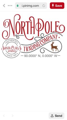 the logo for north pole trading company on an iphone screen, with red and gray lettering