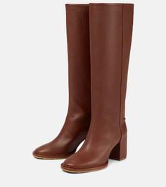 Brown Wide Calf Knee-high Boots, Fall Calf Leather Knee-high Boots With Block Heel, Brown Knee-high Boots For Fall, Brown Leather-lined Knee-high Boots For Fall, Brown Calf Leather Knee-high Boots For Fall, Fall Brown Calf Leather Knee-high Boots, Fall Calf Leather Knee-high Boots, Brown Square Toe Knee-high Boots For Work, Fall Knee-high Calf Leather Boots