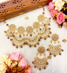 This Modern Choker set with oversized chandbali but not extra big as they are light adn simple is gorgeous for pre wedding festivities or any event. The Kundan choker set is timeless and so versatile and comes with matching jhumka and is in gold and two beautiful colors work high quality work. it is beautifully handmade and is perfect for any party or event! Gold plating and Gray and pastel beige/peach colored beads make it a beautiful piece that will look great with any color outfit! This light Chandbali Bridal Necklace For Party, Heavy Chandbali Bridal Necklace For Eid, Festive Chandbali Bridal Sets For Eid, Eid Chandbali Jewelry Sets, Eid Celebration Chandbali Jewelry Sets, Eid Celebration Chandbali Bridal Necklace, Chandbali Bridal Necklace With Stone Work For Eid, Heavy Chandbali Bridal Set For Festive Season, Eid Chandbali Bridal Necklace With Stone Work